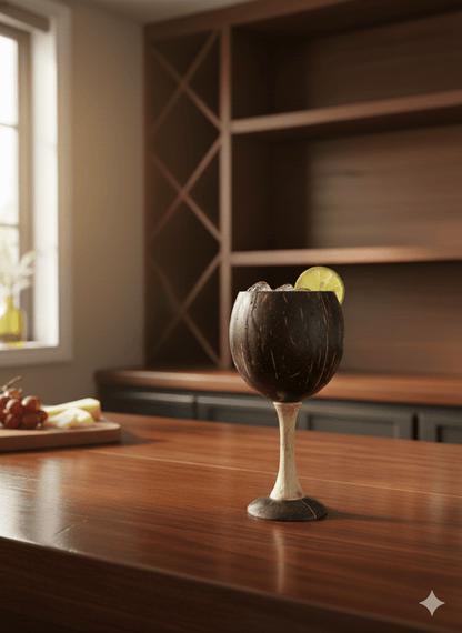 Coconut Shell Wine Cup | Handcrafted Natural Coconut Shell Glass – Cups & Saucers on Brown Living™. SKU: KOTT016. Img 1.