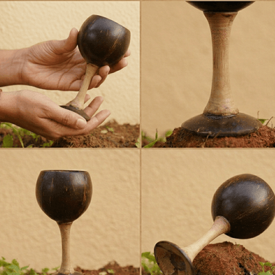 Coconut Shell Wine Cup | Handcrafted Natural Coconut Shell – Cups & Saucers on Brown Living™. SKU: KOT-DW-003. Img 1.