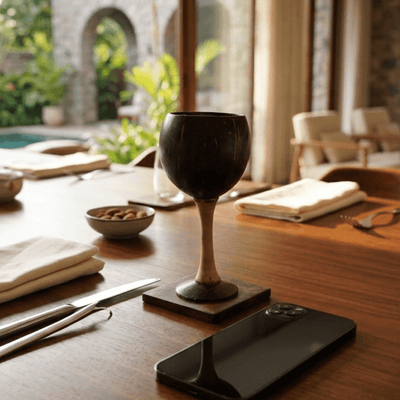 Coconut Shell Wine Cup | Handcrafted Natural Coconut Shell – Cups & Saucers on Brown Living™. SKU: KOT-DW-003. Img 4.