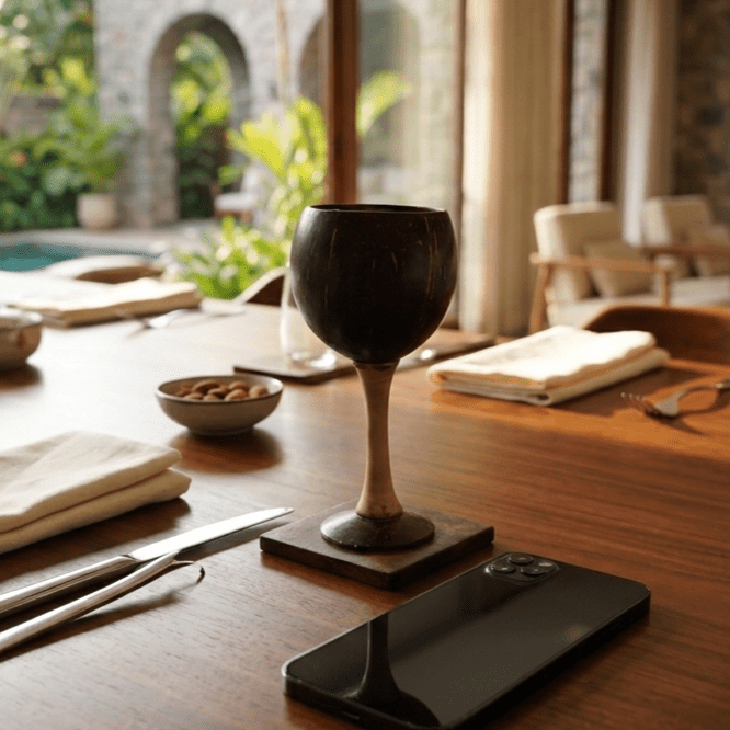 Coconut Shell Wine Cup | Handcrafted Natural Coconut Shell – Cups & Saucers on Brown Living™. SKU: KOT-DW-003. Img 4.