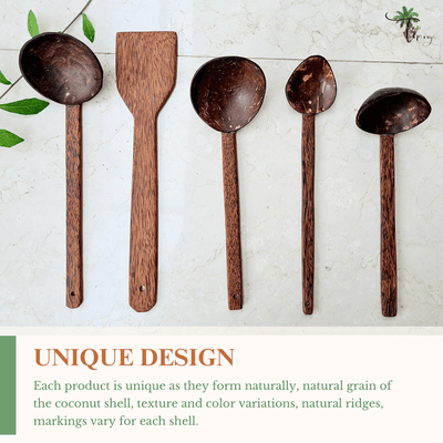 Coconut Shell & Wood Cooking Set, Spatula, Large Spoon & 3 Size Ladles – Cookware on Brown Living™. SKU: 173 - 07961 - thenga - traditional - coconut - shell - wood - cooking. Img 5.