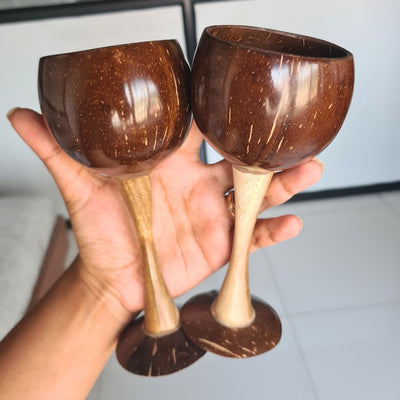 Coconut Shell & Wooden Wine Glasses | Red Wine Glasses (Set of 2) – Glasses & Tumblers on Brown Living™. SKU: THENGA43. Img 2.