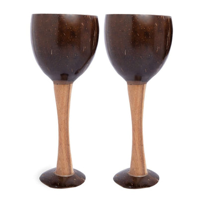 Coconut Shell & Wooden Wine Glasses | Red Wine Glasses (Set of 2) – Glasses & Tumblers on Brown Living™. SKU: THENGA43. Img 3.
