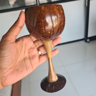 Coconut Shell & Wooden Wine Glasses | Red Wine Glasses (Set of 2) – Glasses & Tumblers on Brown Living™. SKU: THENGA43. Img 4.