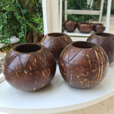 Coconut Shell Zig Zag Planter Pots | Ideal for Small Plants (Set of 1) – Pots & Planters on Brown Living™. SKU: THENGA34. Img 3.