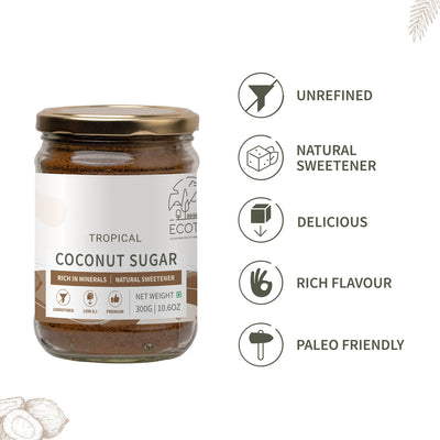 Coconut Sugar- 300g | Blossom Sugar | Natural Sweetener – Cooking & Baking Supplies on Brown Living™. SKU: ECOTYL00008. Img 3.