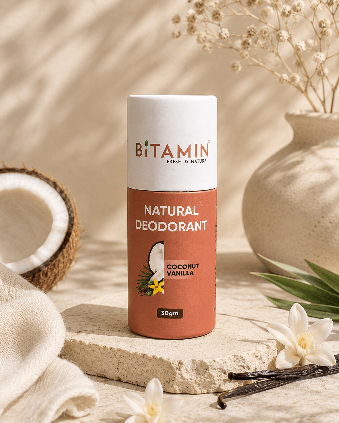 Coconut Vanilla Natural Deodorant - 30g – Deodorant on Brown Living™. SKU: coconutvanilla. Img 1.
