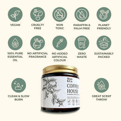 Coffee House - 100% Coconut Wax Botanical Candle – Candles & Fragrances on Brown Living™. SKU: BC10007. Img 6.