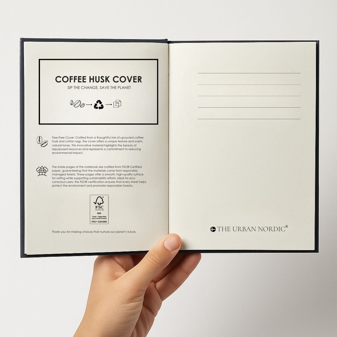 Coffee Husk Cover Hardbound Notebook with FSC Certified Paper, Noir – Notebooks & Notepads by The Urban Nordic available on Brown Living™. . SKU: BKCFHCFSCRD - A5 - 1. Img 6.