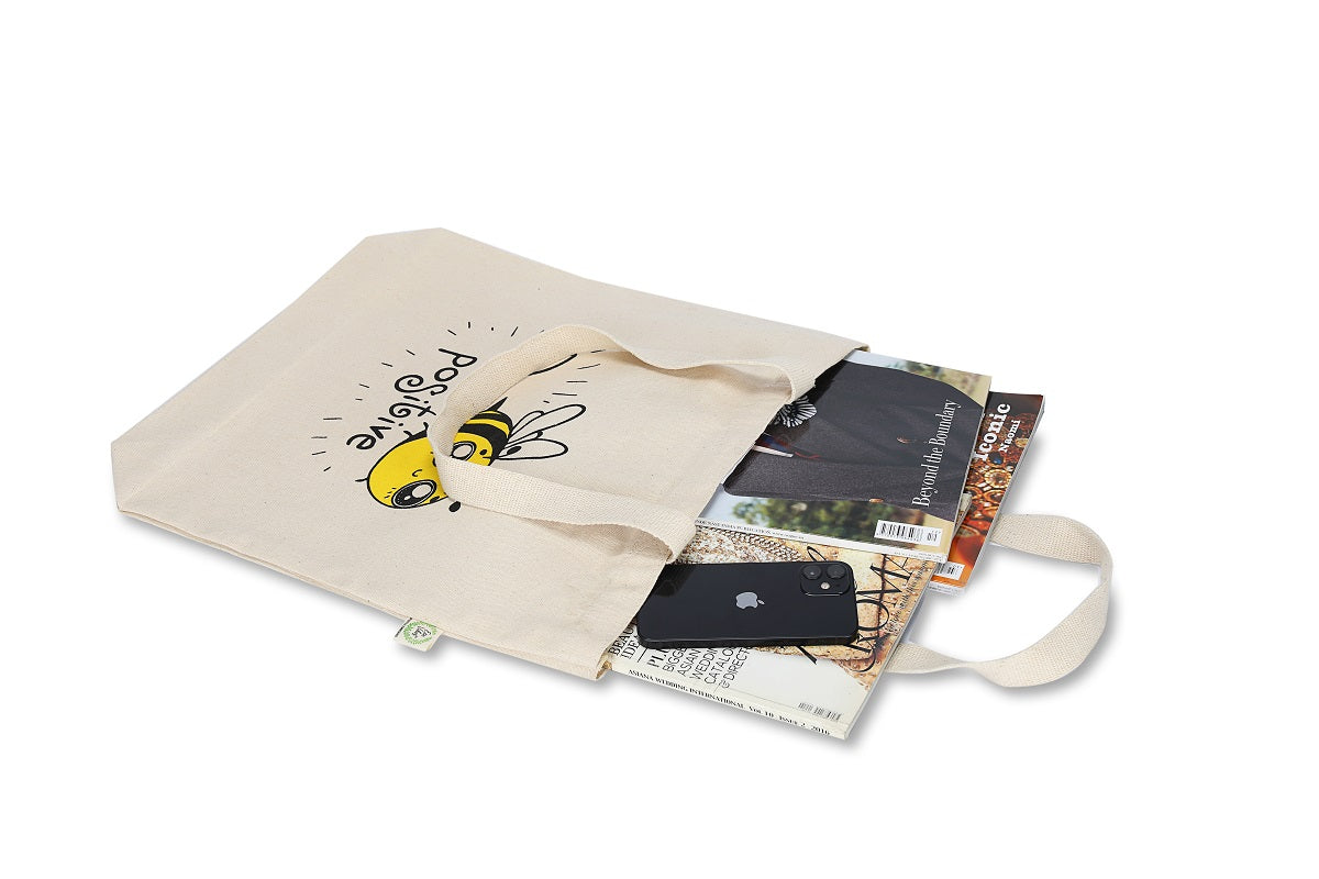 Premium Cotton Canvas Tote Bag - Be Positive White | Verified Sustainable by Brown Living™