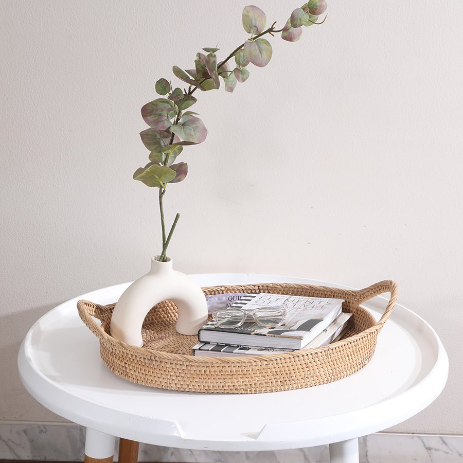 Colombo Rattan Oval Tray – Elegant Handmade Serving & Décor Tray – Home Decor on Brown Living™. SKU: ColomboOvalTrayMedium. Img 1.