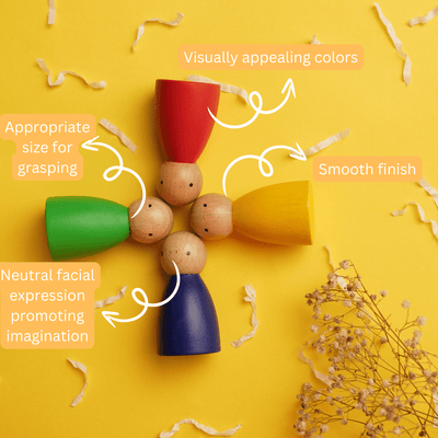 Colorful Wooden Peg Dolls The Villagers | Set of 7 Handmade Toy Figure – Learning And Educational Toys on Brown Living™. SKU: SWPD01. Img 4.