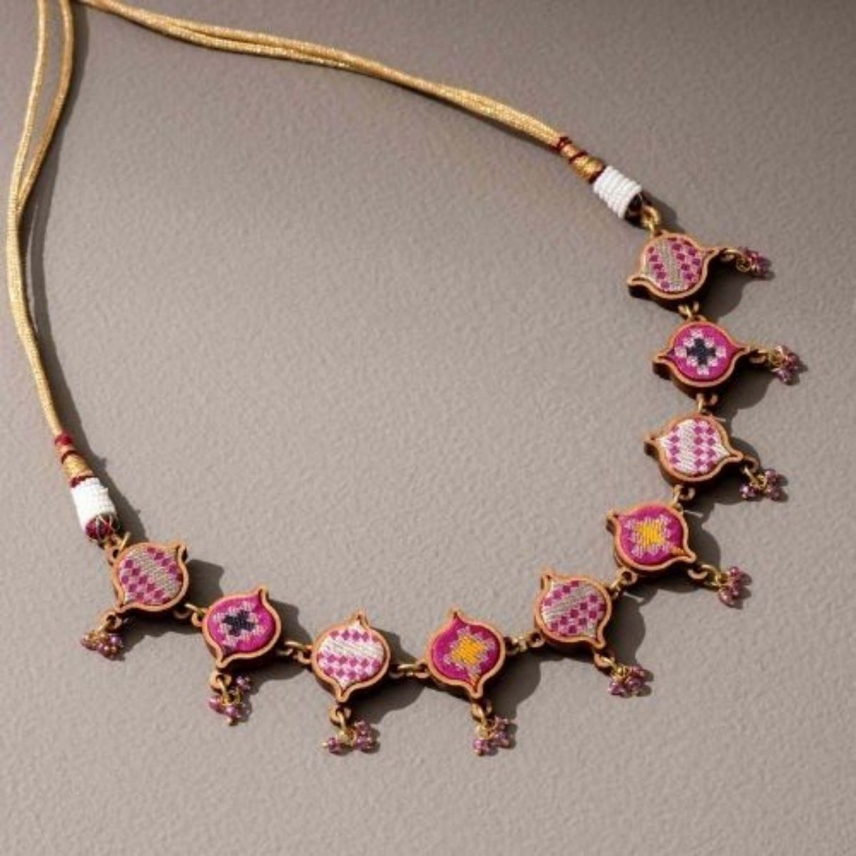 Combo of Pink Festive Repurposed Fabric & Wood Choker Earrings – Womens Earrings on Brown Living™. SKU: JCC029. Img 4.