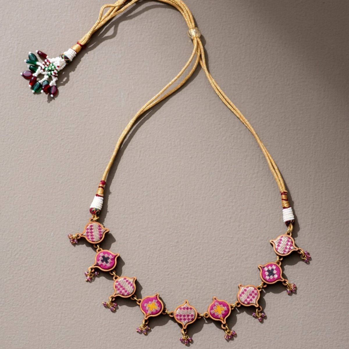 Combo of Pink Festive Repurposed Fabric & Wood Choker Earrings – Womens Earrings on Brown Living™. SKU: JCC029. Img 3.