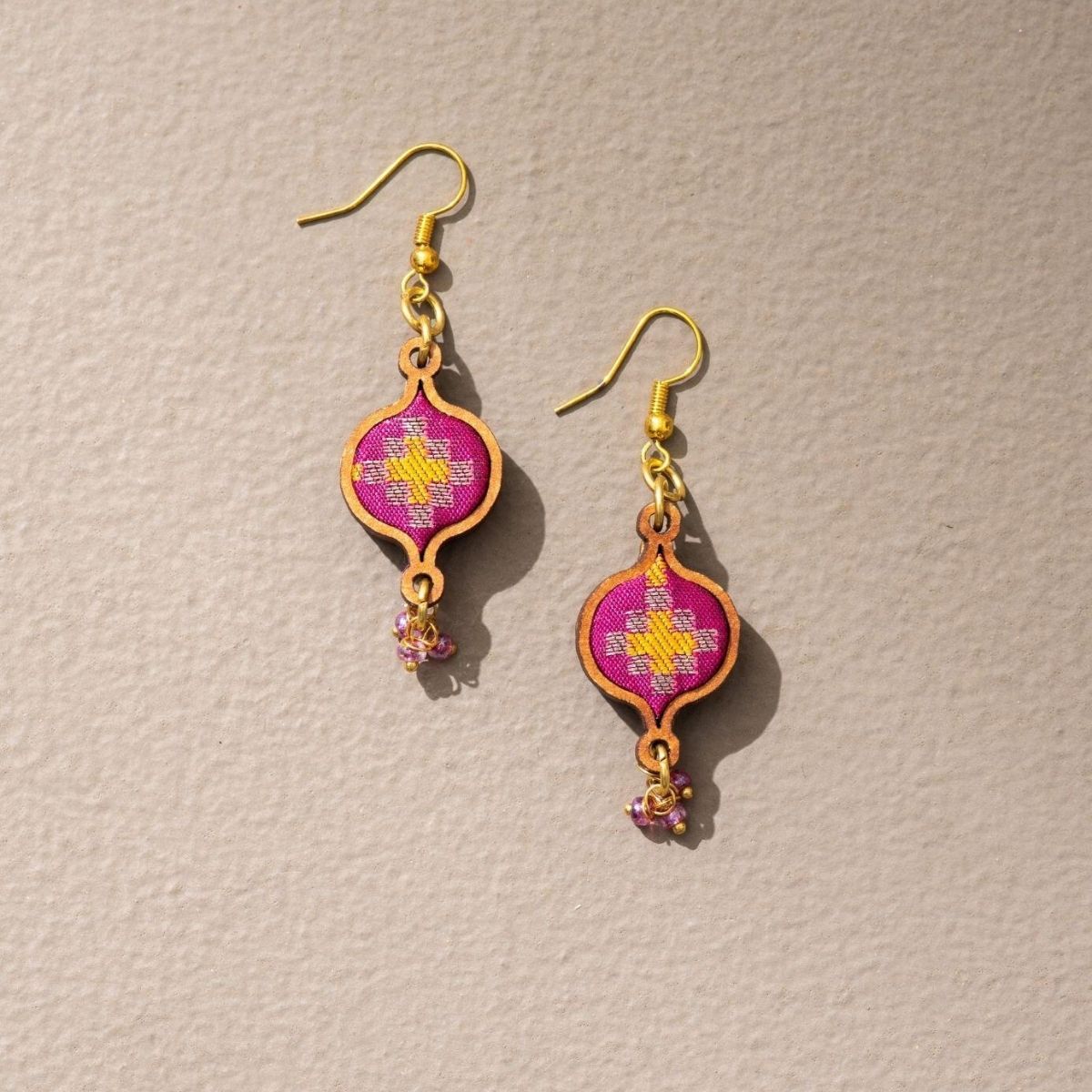 Combo of Pink Festive Repurposed Fabric & Wood Choker Earrings – Womens Earrings on Brown Living™. SKU: JCC029. Img 5.