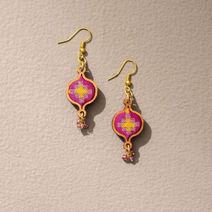 Combo of Pink Festive Repurposed Fabric & Wood Choker Earrings – Womens Earrings on Brown Living™. SKU: JCC029. Img 5.