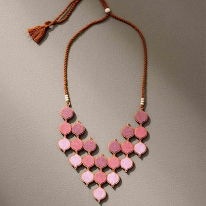 Combo of Pink shades Repurposed Fabric and Wood Necklace & Earrings – Womens Earrings on Brown Living™. SKU: JCC041. Img 3.