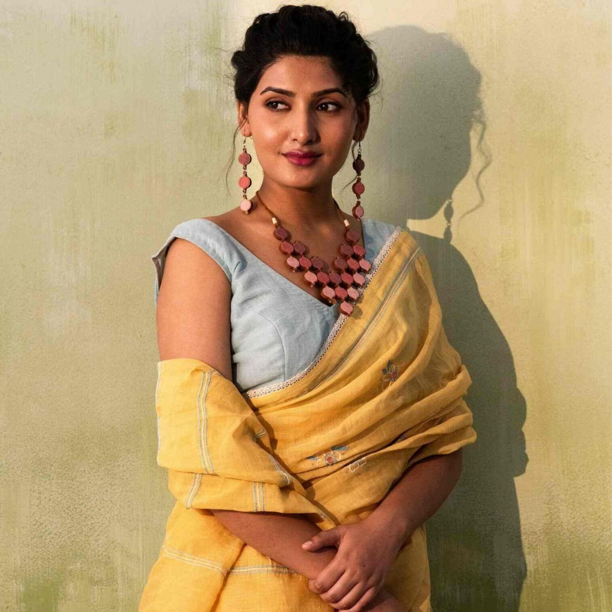 Combo of Pink shades Repurposed Fabric and Wood Necklace & Earrings – Womens Earrings on Brown Living™. SKU: JCC041. Img 1.