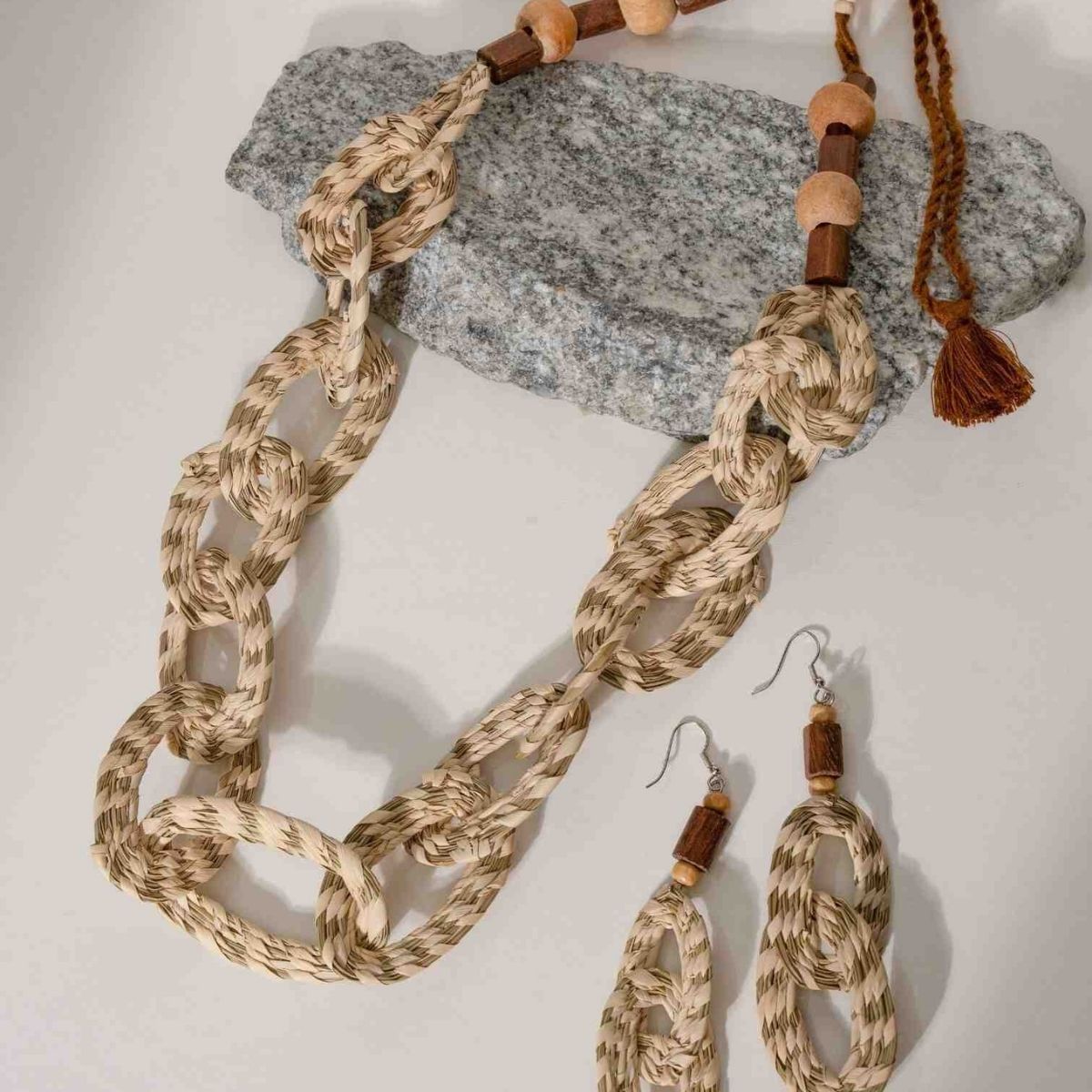 Combo of Sabai Grass Handweaving Loop Necklace and Earrings – Womens Earrings on Brown Living™. SKU: JCC033. Img 3.