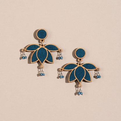 Combo of Teal Lotus Repurposed Fabric & Wood | Choker Earring Set – Womens Earrings on Brown Living™. SKU: JCC028. Img 4.