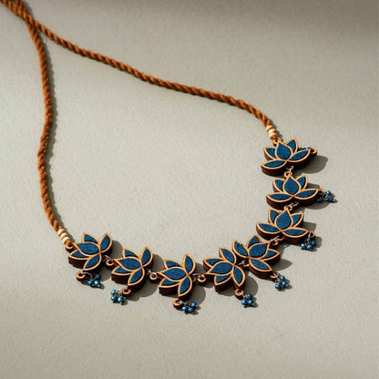 Combo of Teal Lotus Repurposed Fabric & Wood | Choker Earring Set – Womens Earrings on Brown Living™. SKU: JCC028. Img 3.