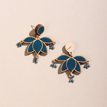 Combo of Teal Lotus Repurposed Fabric & Wood | Choker Earring Set – Womens Earrings on Brown Living™. SKU: JCC028. Img 5.