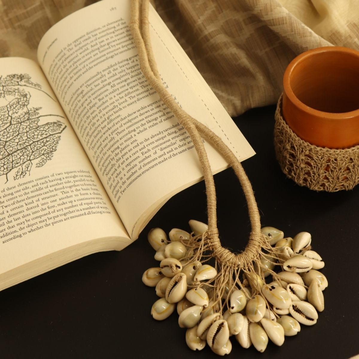 Combo of Trendy Jute And Cowry Necklace & Earrings – Womens Earrings on Brown Living™. SKU: JCC031. Img 2.