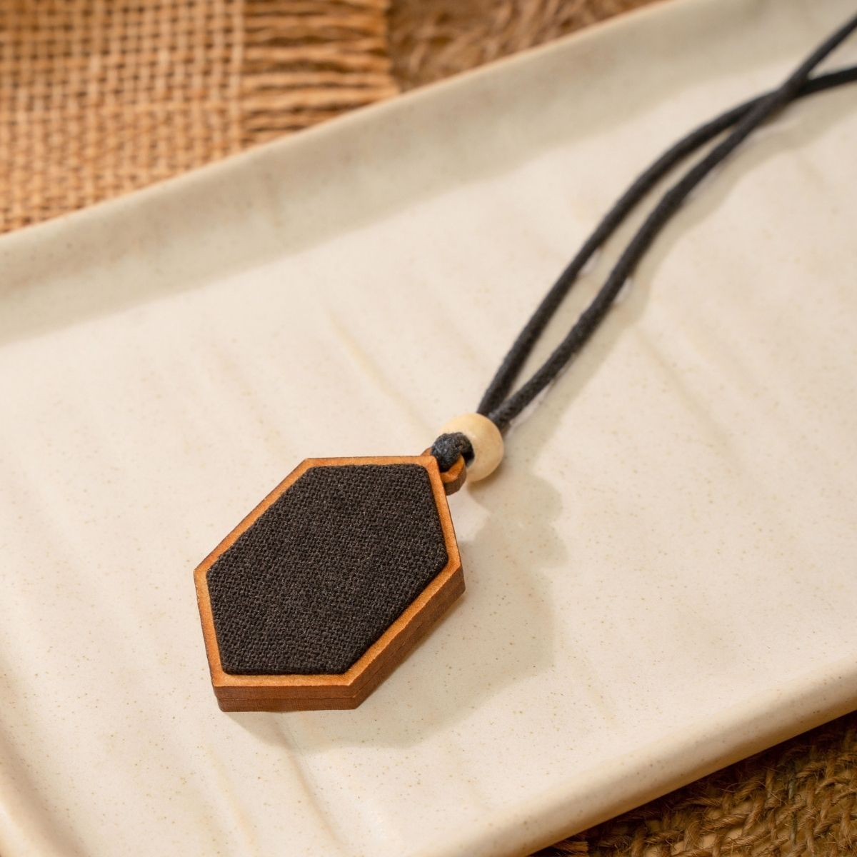 Combo of Unisex Black Repurposed Fabric & Wood Pendant Studs – Womens Earrings on Brown Living™. SKU: JCC037. Img 2.