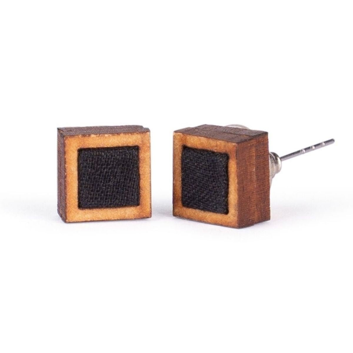 Combo of Unisex Black Repurposed Fabric & Wood Pendant Studs – Womens Earrings on Brown Living™. SKU: JCC037. Img 4.