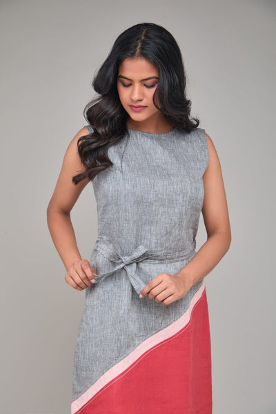 Contrast Sleeveless Hemp Shift Dress – Womens Dress on Brown Living™. SKU: GD08-TGYP-S. Img 4.