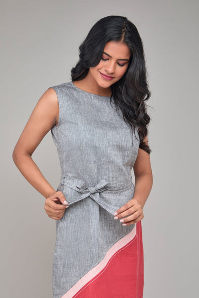 Contrast Sleeveless Hemp Shift Dress – Womens Dress on Brown Living™. SKU: GD08-TGYP-S. Img 5.