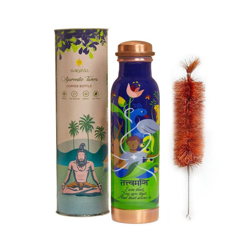 Copper Water Bottle with Cleaning Brush - Tattvamasi - 1 Litre | Verified Sustainable Bottles & Sippers on Brown Living™