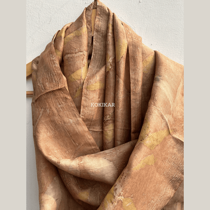 Coral Carnation Pure Silk Scarf – Naturally Dyed & Ecoprinted – Womens Scarf on Brown Living™. SKU: CO-SCARF-001. Img 2.