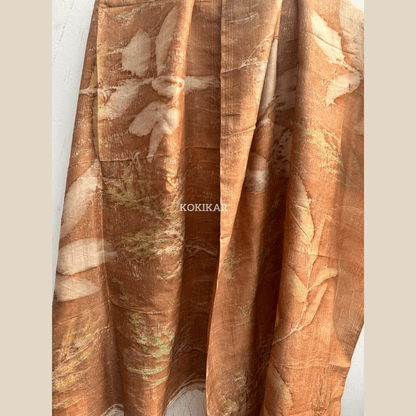 Coral Carnation Pure Silk Scarf – Naturally Dyed & Ecoprinted – Womens Scarf on Brown Living™. SKU: CO-SCARF-001. Img 10.
