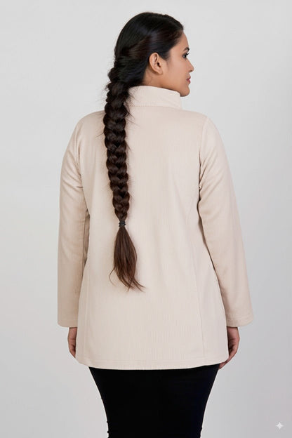 Corduroy Asymmetric Jacket – Stylish Casual Wear for Women – Womens Jacket on Brown Living™. SKU: J21011. Img 3.