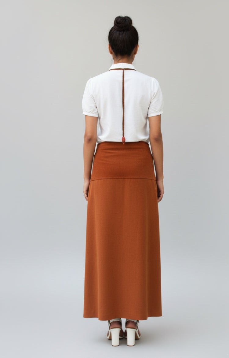 Corduroy Terracotta Wrap Skirt – Stylish & Comfortable – Womens Skirt on Brown Living™. SKU: SK24006. Img 3.