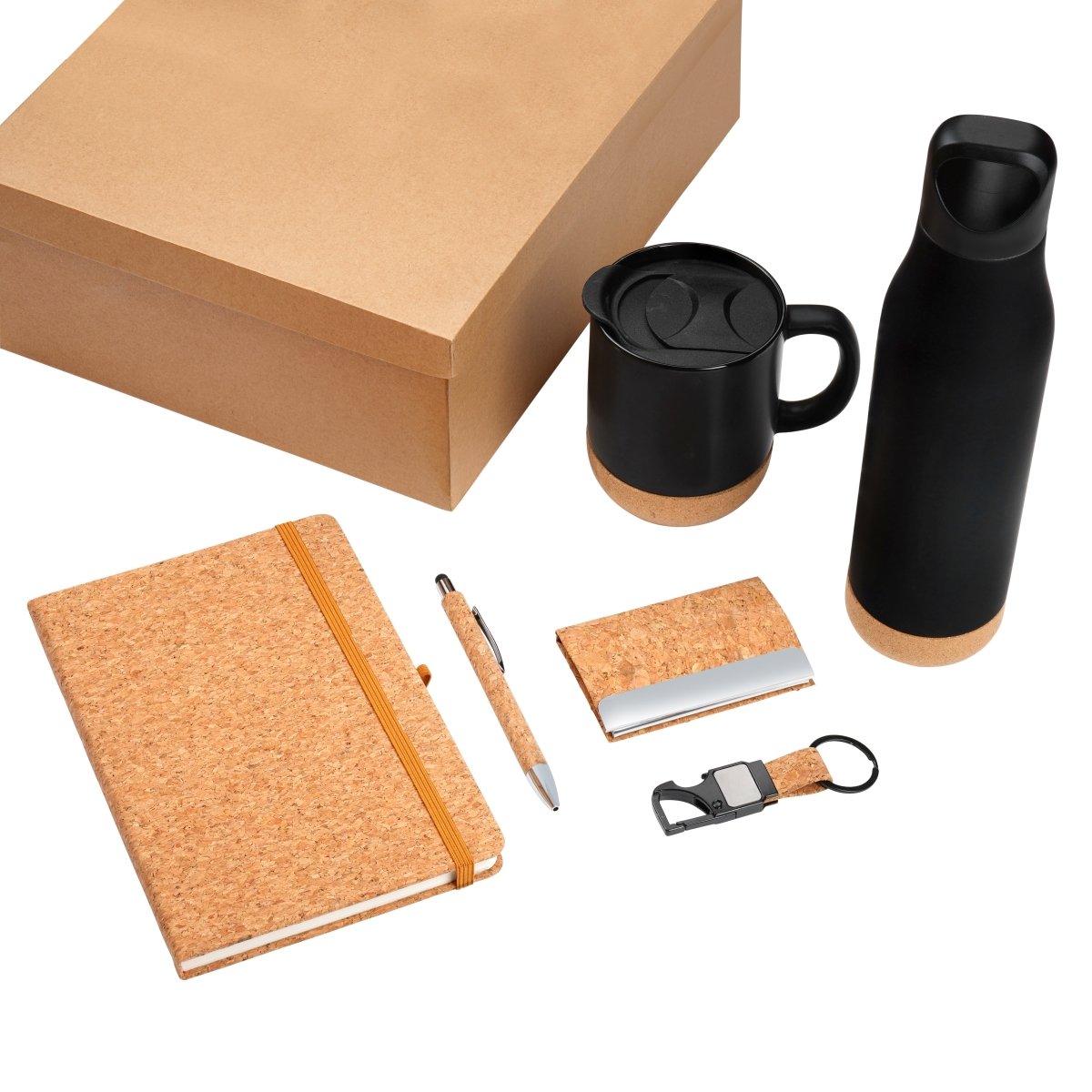 Cork 6pc Office Gift Set Diary Pen Visiting Card Holder Keychain Mug – Gift by The Cork Studio available on Brown Living™. . SKU: TCS - 07. Img 1.