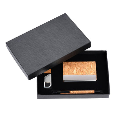 Cork Pen Visiting Card Holder And Keychain Gift Set – Gift by The Cork Studio available on Brown Living™. . SKU: TCS - 09. Img 1.