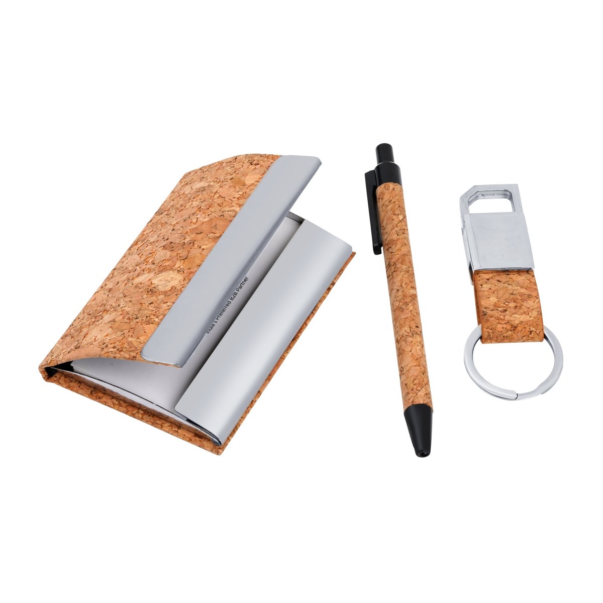 Cork Pen Visiting Card Holder And Keychain Gift Set – Gift by The Cork Studio available on Brown Living™. . SKU: TCS - 09. Img 2.
