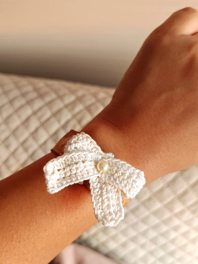 Cork Wristband With Crochet Embellishment – Womens Accessories on Brown Living™. SKU: CORKBAND_CROCHET1. Img 1.