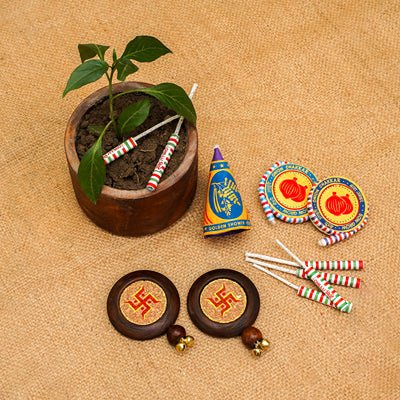 Corporate Diwali Gift Hamper | Door Hanging Set - Plantable Crackers - Wooden Planter | Verified Sustainable by Brown Living™