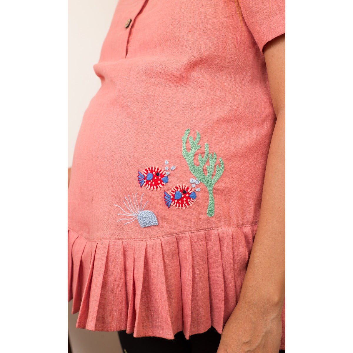 Cosy Coral Frill Top | Cotton Maternity Top for Women | Pastel Pink – Womens Maternity Wear on Brown Living™. SKU: MCBL126. Img 3.