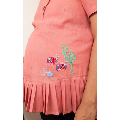 Cosy Coral Frill Top | Cotton Maternity Top for Women | Pastel Pink – Womens Maternity Wear on Brown Living™. SKU: MCBL126. Img 3.