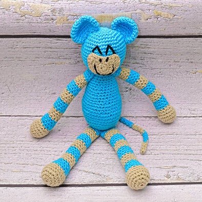 Cotton Blue Stripe Monkey | Verified Sustainable Soft Toy on Brown Living™