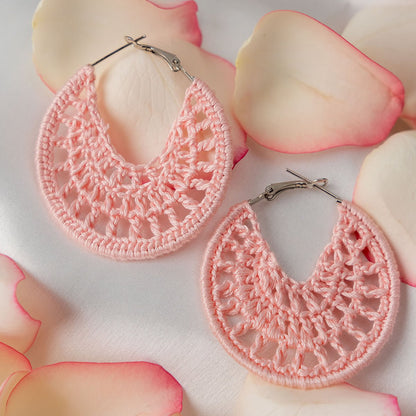 Cotton Candy Earrings | Hand Crochet Pink Hoop Earrings – Jewellery on Brown Living™. SKU: AM-EAR-CottonCandy. Img 3.
