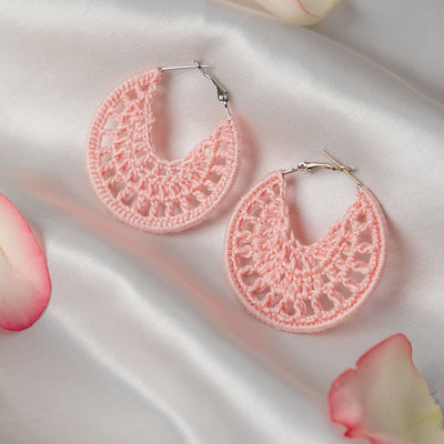 Cotton Candy Earrings | Hand Crochet Pink Hoop Earrings – Jewellery on Brown Living™. SKU: AM-EAR-CottonCandy. Img 1.