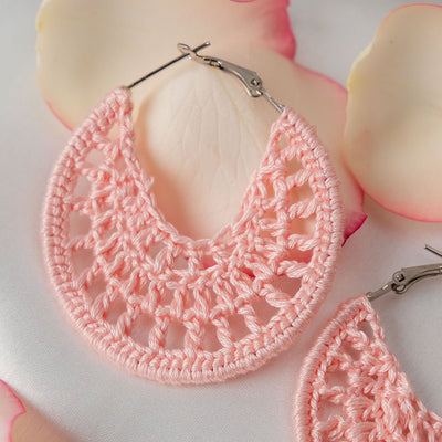 Cotton Candy Earrings | Hand Crochet Pink Hoop Earrings – Jewellery on Brown Living™. SKU: AM-EAR-CottonCandy. Img 2.