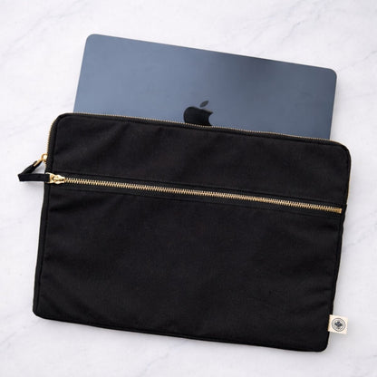 Cotton Canvas Laptop Sleeve – Lightweight Protective Sleeve for Laptop – Laptop Sleeve on Brown Living™. SKU: LAP006BLK. Img 2.