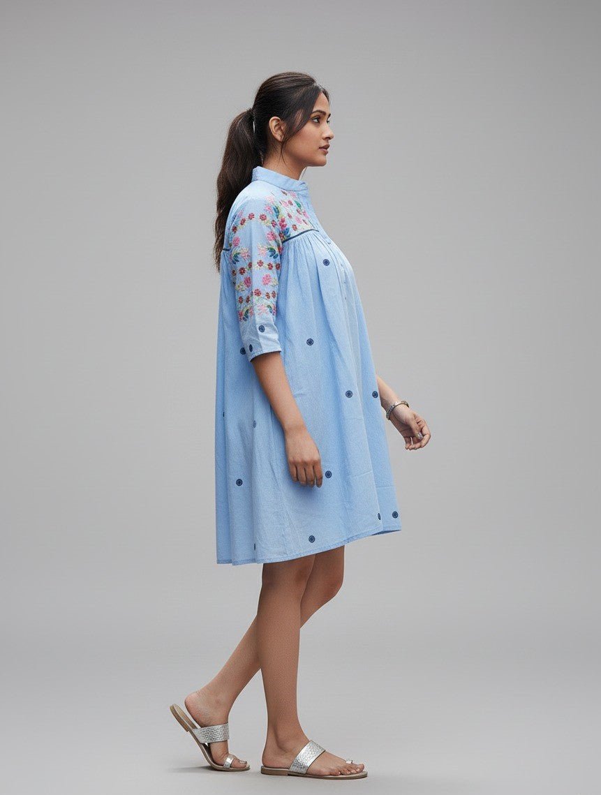 Cotton Chikankari Azula Short Dress – Elegant & Casual Wear for Women – Womens Dress on Brown Living™. SKU: SD0200X5. Img 3.