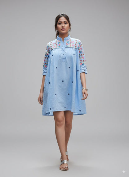 Cotton Chikankari Azula Short Dress – Elegant & Casual Wear for Women – Womens Dress on Brown Living™. SKU: SD0200X5. Img 2.